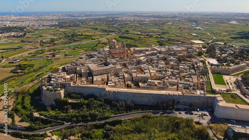 Aerial view over the historic city of Mdina in Malta - aerial photography