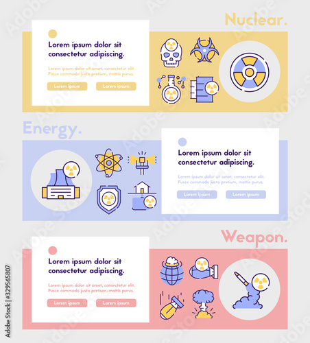 Nuclear color linear icon set. Editable stroke. Missile, radioactive, shelter, bomb effect