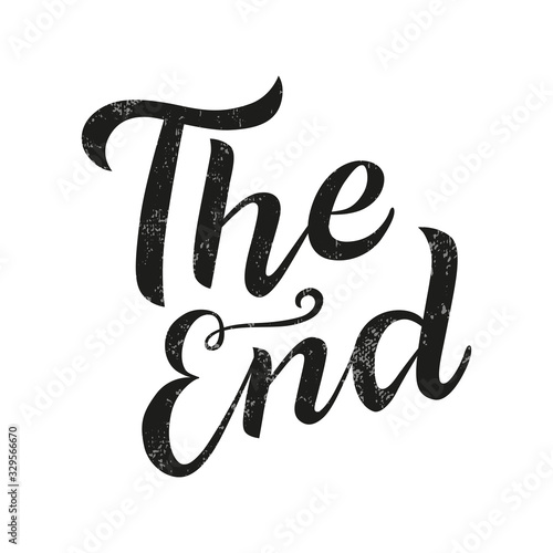 The end lettering text on background. Handmade calligraphy vector illustration. Vector design for poster, logo, decor, movie, cinema, card, banner, postcard, final credits and print.