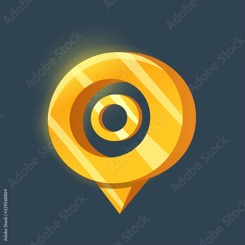 Gold navigation mark. Label on the map. A point on the map for the game interface.