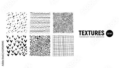 Set of marker and ink patterns. Handdrawn backgrounds. Textures for design and creativity. Set 1