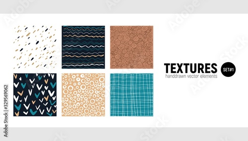 Set of marker and ink patterns. Handdrawn backgrounds. Textures for design and creativity. Set 1