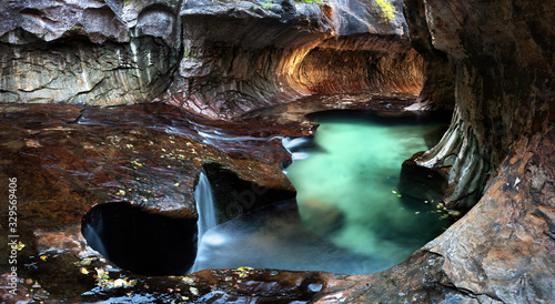 The Subway is called this beautiful narrow gorge with emerald pool and icy cold water in Zion National Park. During high season the hike is allowed only with permit.