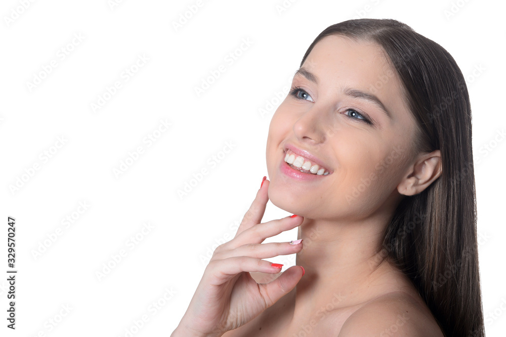 Beautiful young woman posing isolated on white Beautiful young woman posing isolated on white