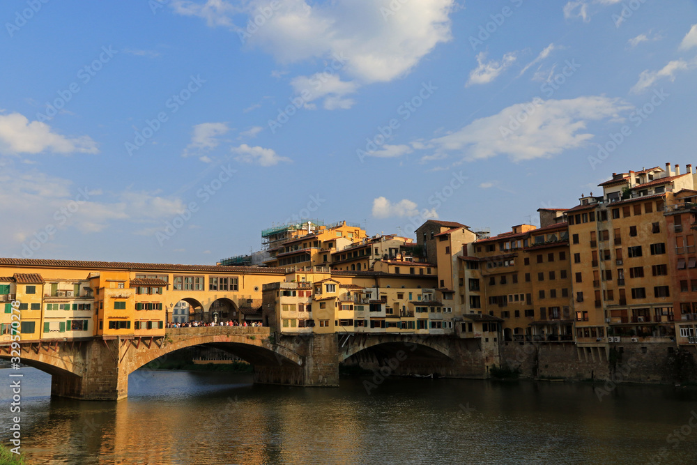 Ponte Vecchio, Old Bridge, medieval stone closed-spandrel segmental arch bridge over the Arno River, in Florence, Italy