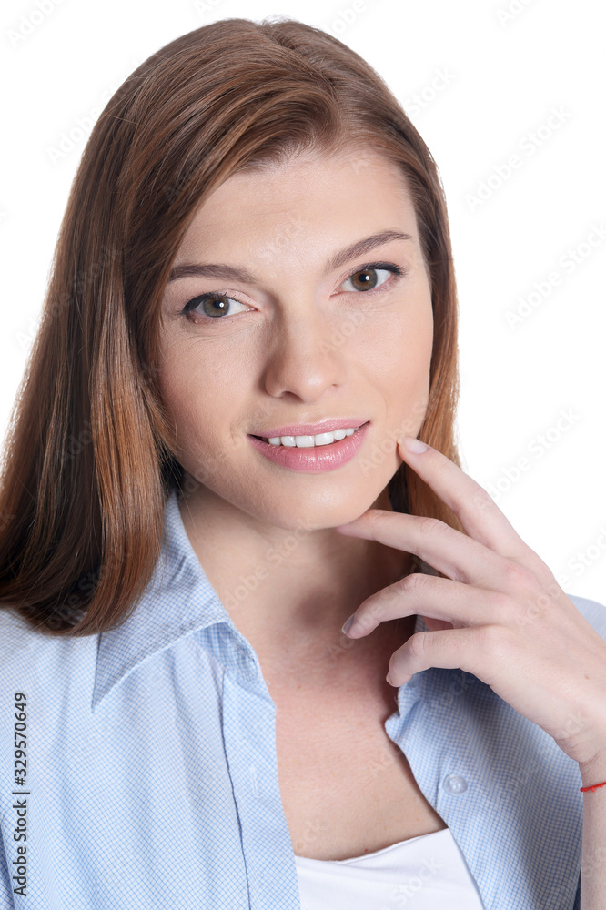 Beautiful young woman posing isolated on white Beautiful young woman posing isolated on white