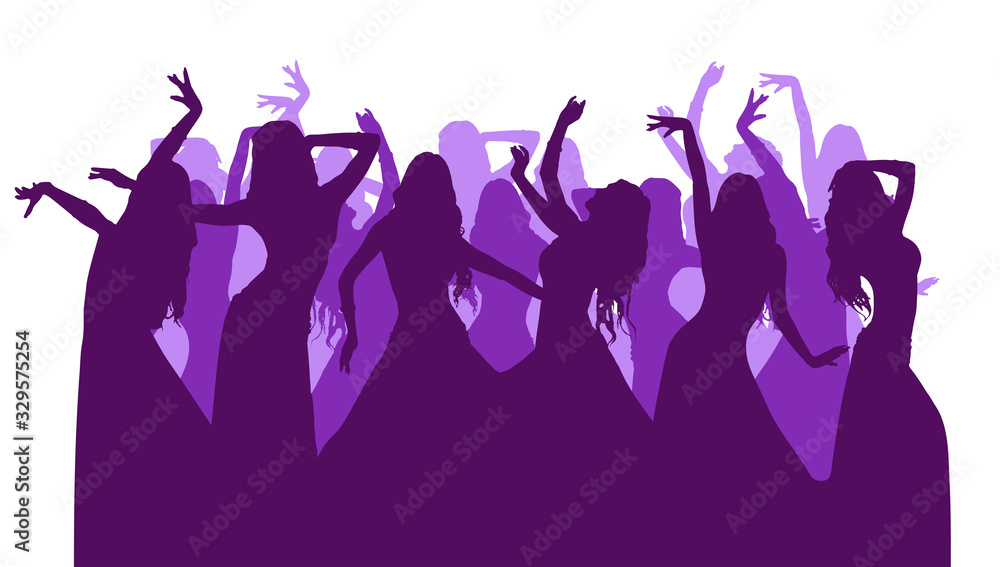 Vector silhouettes of a dancing girl. Eastern dance. A woman dressed in a long skirt is dancing