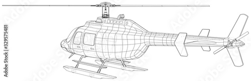 Drawing of helicopter, Vector wireframe concept. Created illustration of 3d. The layers of visible and invisible lines are separated