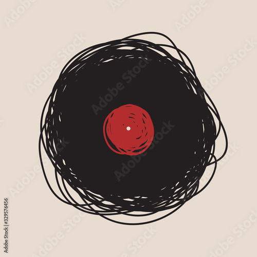 Hand drawn vinyl disc logo concept. Vector illustration.