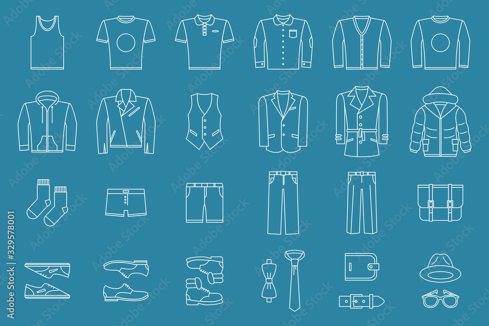 Fashion Icons set - Vector outline symbols of men's clothing for the site or interface Fashion Icons set - Vector outline symbols of men's clothing for the site or interface