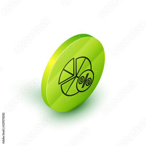 Isometric line Math system of equation solution on speech bubble icon isolated on white background. Green circle button. Vector Illustration