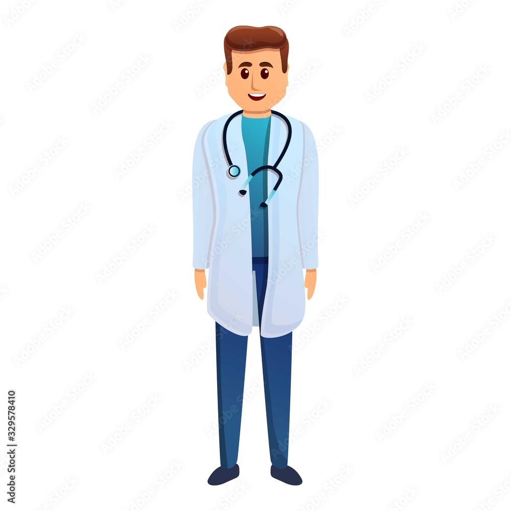 Podiatrist with stethoscope icon. Cartoon of podiatrist with stethoscope vector icon for web design isolated on white background Podiatrist with stethoscope icon. Cartoon of podiatrist with stethoscope vector icon for web design isolated on white background