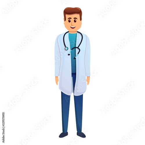 Podiatrist with stethoscope icon. Cartoon of podiatrist with stethoscope vector icon for web design isolated on white background