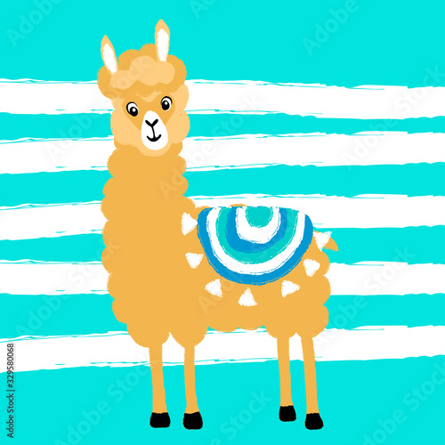 vector llama cute animal cartoon  illustration for textile childish posters striped background