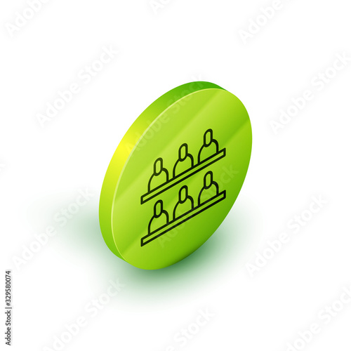 Isometric line Jurors icon isolated on white background. Green circle button. Vector Illustration