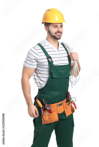 Handsome male worker on whi...