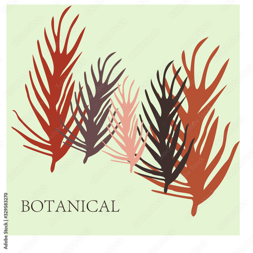 Fototapeta premium Vector illustration of hand drawn plants in warm colors. The symbol of environmentally friendly products on a natural basis. Packaging design of cosmetics or drugs in a modern style.
