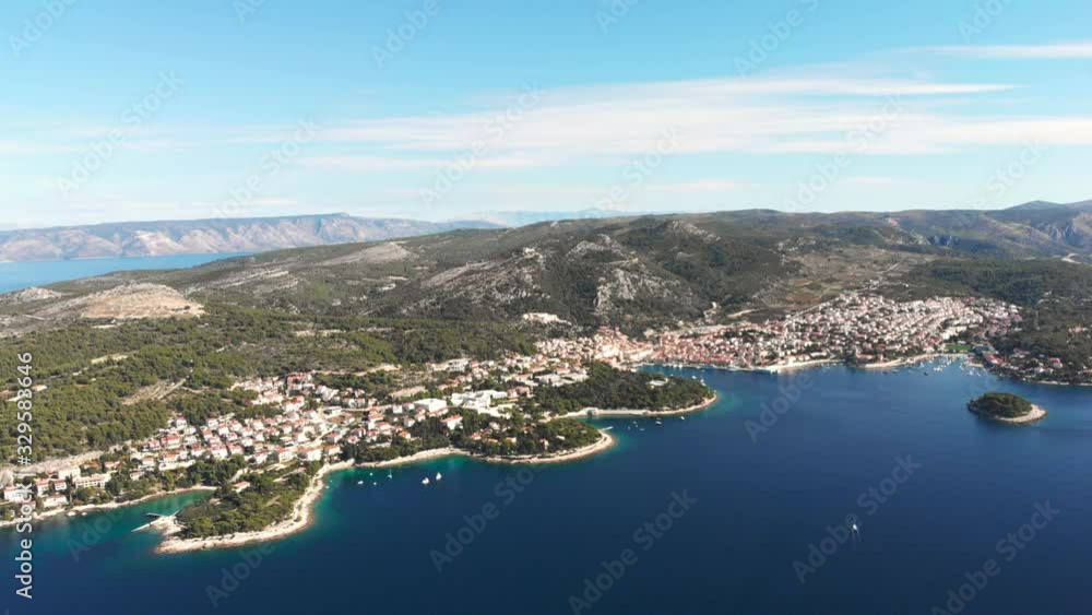 Drone showing the incredible landscape of the town Hvar on the beautiful island Hvar. Drone showing the incredible landscape of the town Hvar on the beautiful island Hvar.