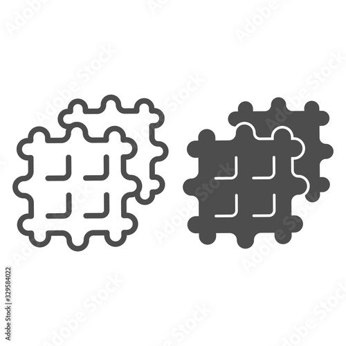 Waffles line and solid icon. Two fried belgian sweet waffle dessert symbol, outline style pictogram on white background. Bakery sign for mobile concept and web design. Vector graphics.