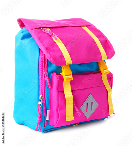 School backpack on white background photo