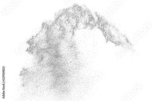 Black grainy texture isolated on white background. Dust overlay. Dark noise granules. Digitally generated image. Vector design elements. Illustration, Eps 10.
