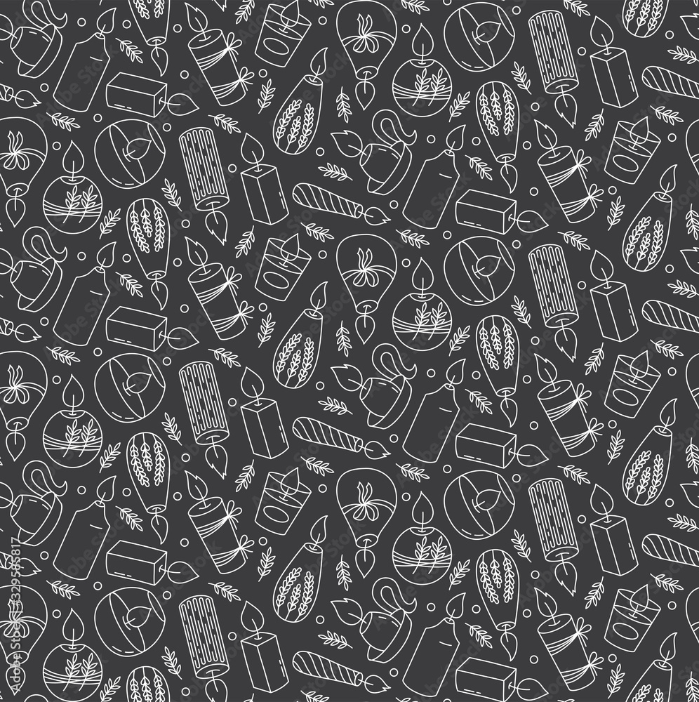 Candles doodle line icons seamless vector pattern Candles doodle line icons seamless vector pattern