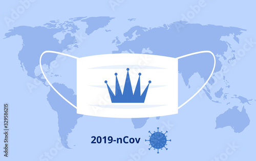 Medical mask with a crown icon as a symbol of protecting the world from the new coronavirus 2019-nCov. Concept of fighting the COVID-2019 virus.