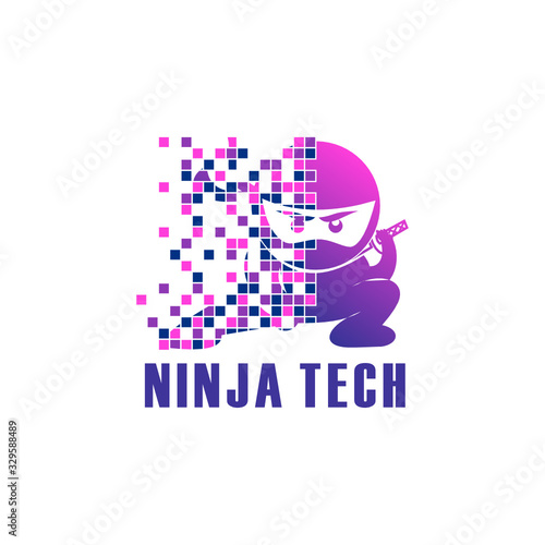 Ninja logo, pixel icon design vector