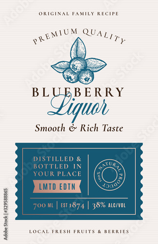Family Recipe Blackberry Liquor Acohol Label. Abstract Vector Packaging Design Layout. Modern Typography Banner with Hand Drawn Black Berry Silhouette Logo and Background.