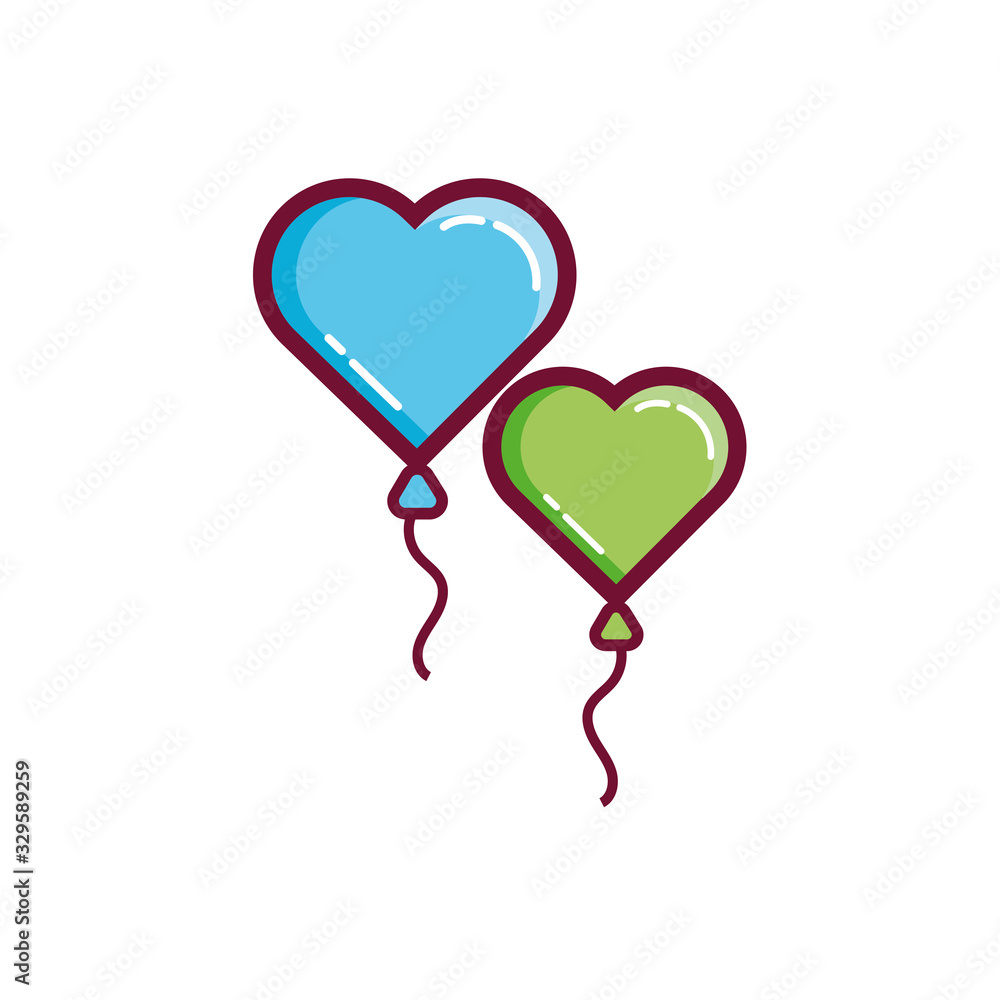 happy valentines day heart balloons helium line and fill style