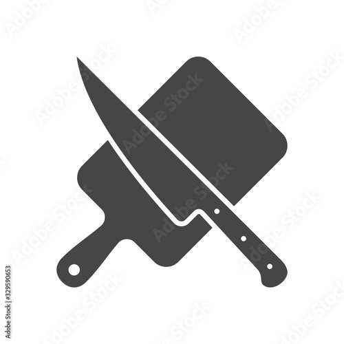 The cutting board with knife icon. Chopping Board symbol. Flat Vector illustration isolated on white background.