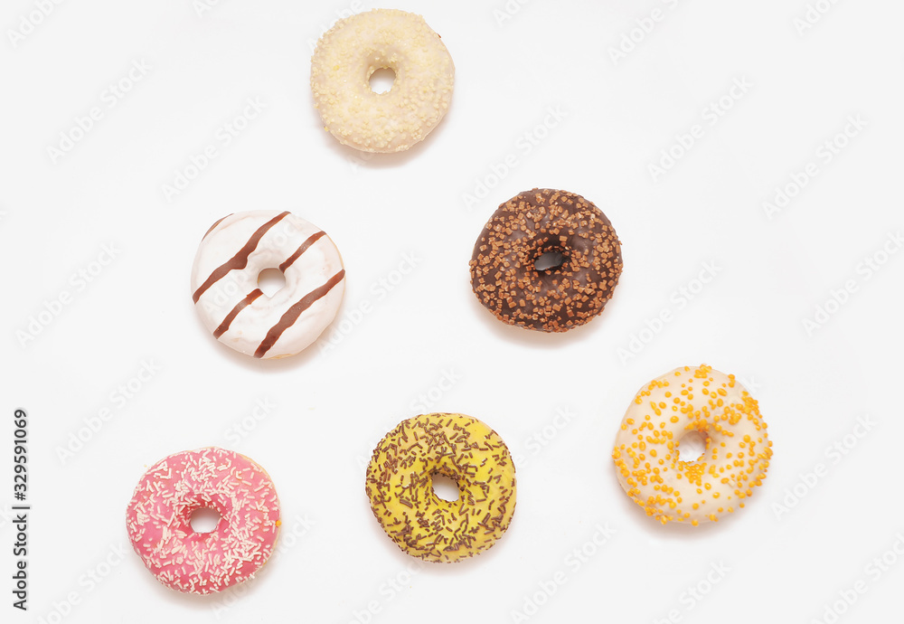 Delicious donuts on white color background. Delicious donuts on white color background.