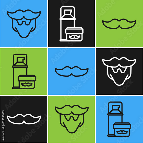 Set line Mustache and beard, Mustache and Shaving gel foam icon. Vector