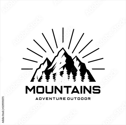 Mountains logo  vector illustration. Outdoor adventure expedition, mountains silhouette shirt, print stamp. Vintage typography badge design. © i.d99d