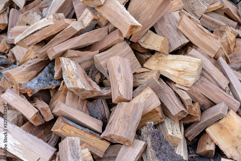 Firewood from a tree piled in a pile Firewood from a tree piled in a pile