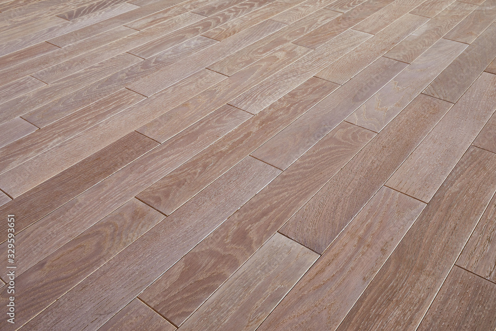 Natural wooden texture. New oak parquet. Wooden laminate floor boards background image. Polished oak pattern. - obrazy, fototapety, plakaty 