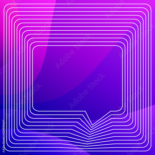 Speech bubble dynamic white line on abstract fluid colors gradient background, Trendy geometric frame minimalist style template for design