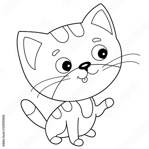 Coloring Page Outline of cartoon striped cat. Pets. Coloring book for kids.