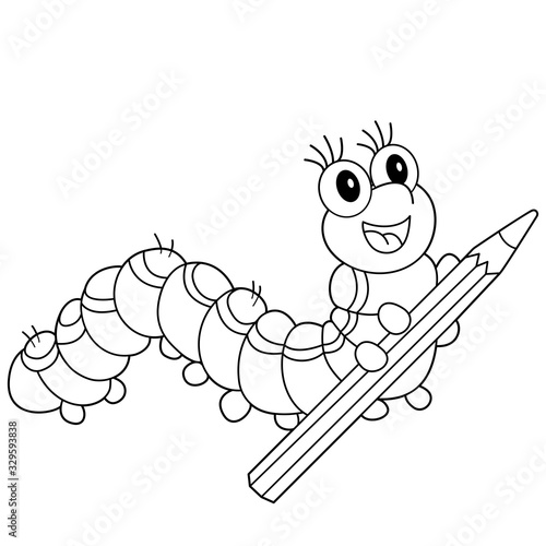 Coloring Page Outline of cartoon caterpillar with pencil. Coloring book for kids.