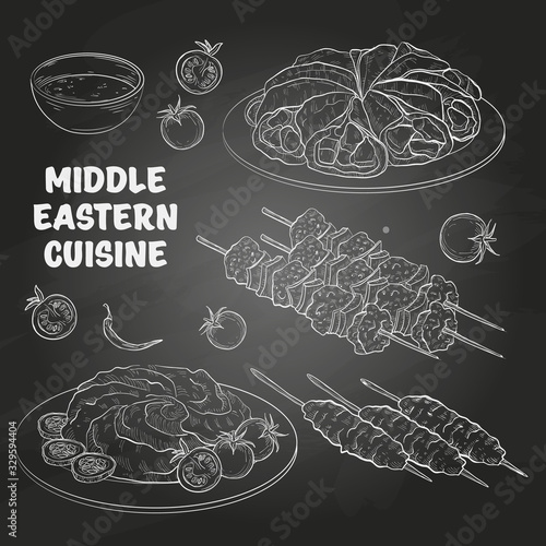 Middle Eastern cuisine, arabian dishes.