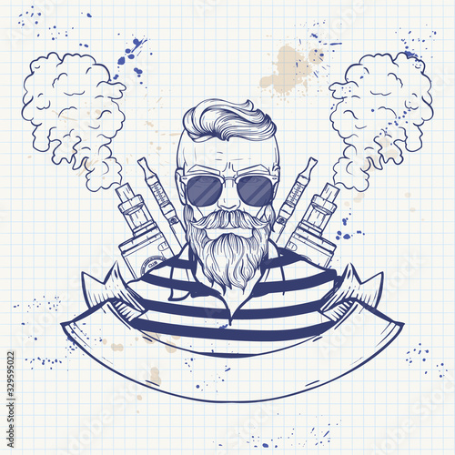 Sketch of hipster with a vaporizer cigarette