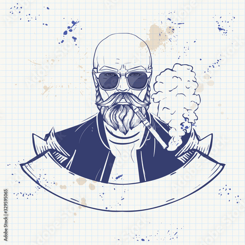 Sketch of hipster with a vaporizer cigarette