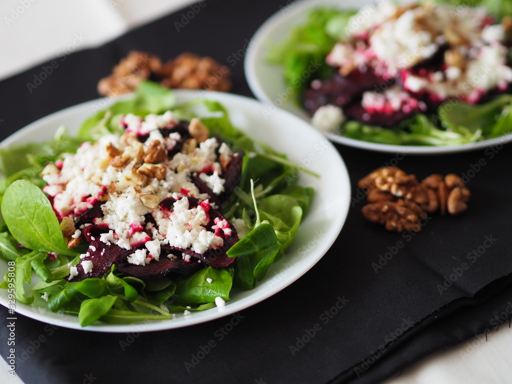 Baked Beetroot with Feta cheese spinach and rucola Baked Beetroot with Feta cheese spinach and rucola