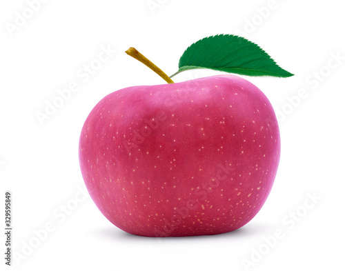 Red apple with green leaves isolated on white background with clipping path.