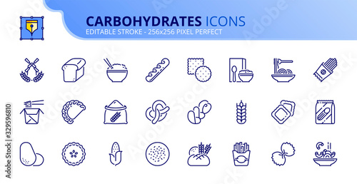 Simple set of outline icons about carbohydrates.