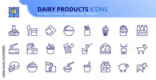 Simple set of outline icons about dairy products.