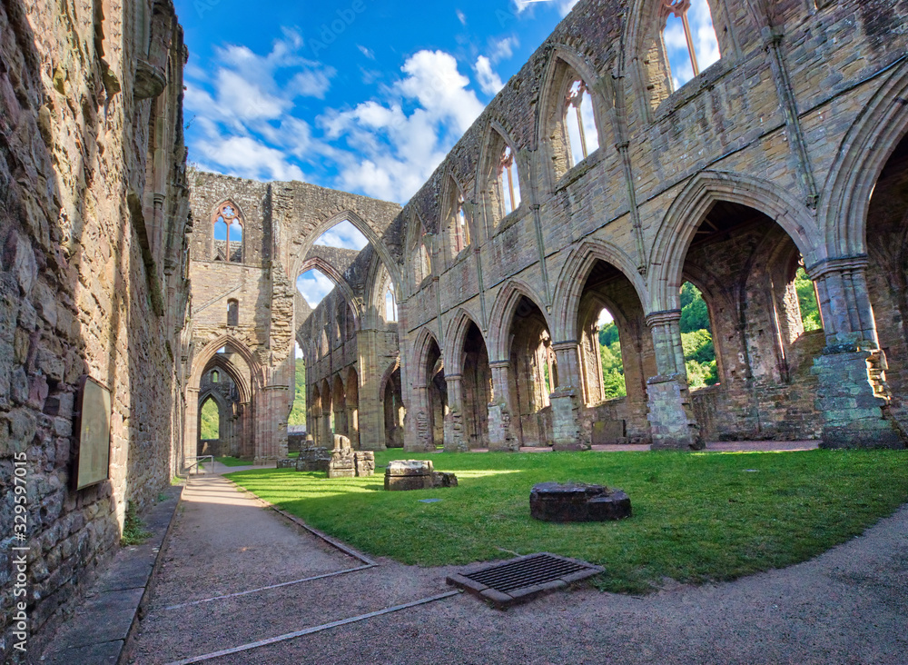 Fototapeta premium The ruins of Tintern Abbey, founded by Walter de Clare, Lord of Chepstow, on 9 May 1131. It is situated adjacent to the village of Tintern in Monmouthshire, Wales, UK.