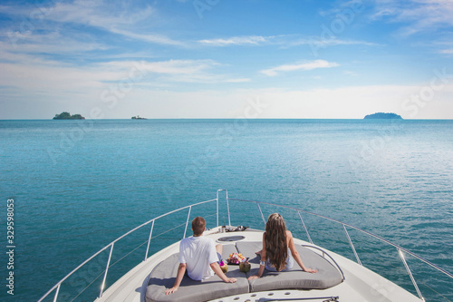 luxury cruise travel on the yacht, romantic honeymoon vacation for two on the sea beach © Song_about_summer