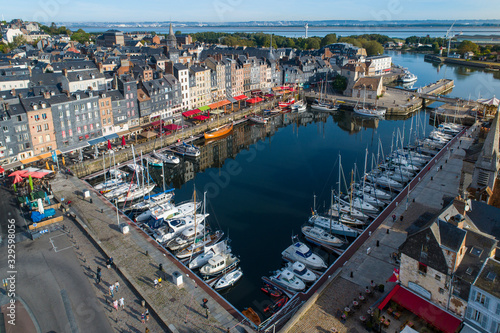 Photography France, Normandy, Aerial view of Honfleur and its picturesque harbour, old basin