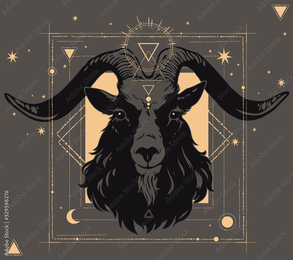sparkling golden goat head with alchemical symbols Stock Vector | Adobe ...